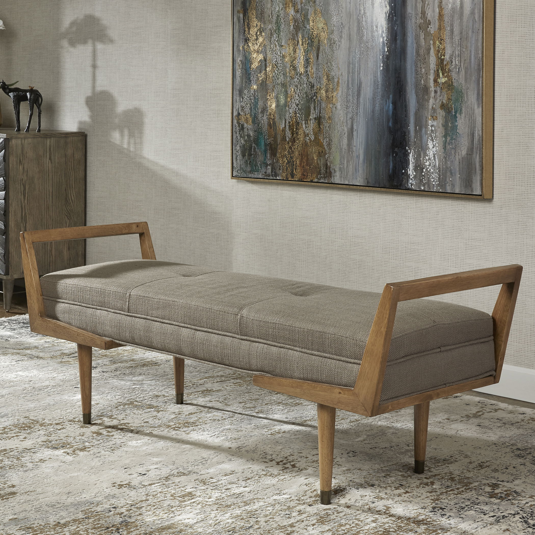 Waylon Mid-Century Modern Bench, Furniture by Uttermost, 59.25" width x 23" height x 20" depth View 2