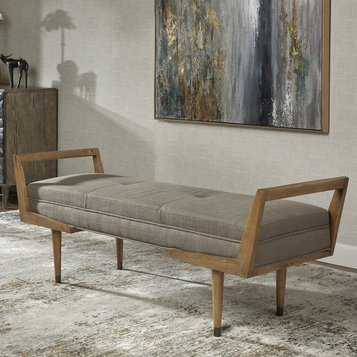 Waylon Mid-Century Modern Bench, Furniture by Uttermost, 59.25" width x 23" height x 20" depth View 2
