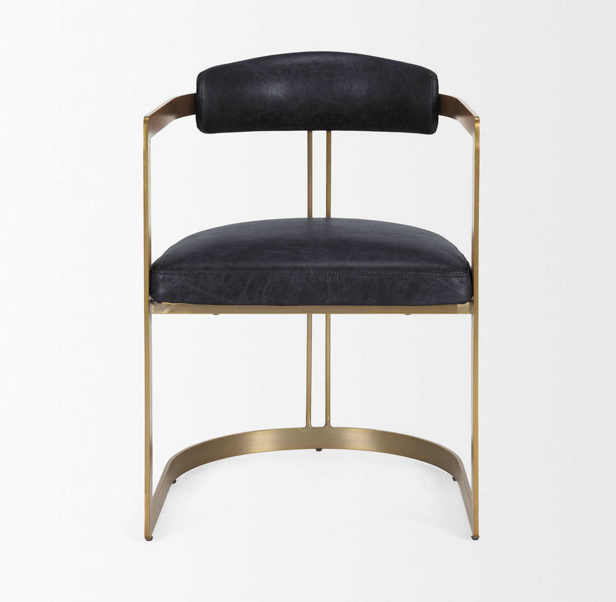 Hollyfield II Black Leather Seat Gold Iron Frame Dining Chair, by Mercana, 20.5" length x 21.5" width x 29.5" height View 5