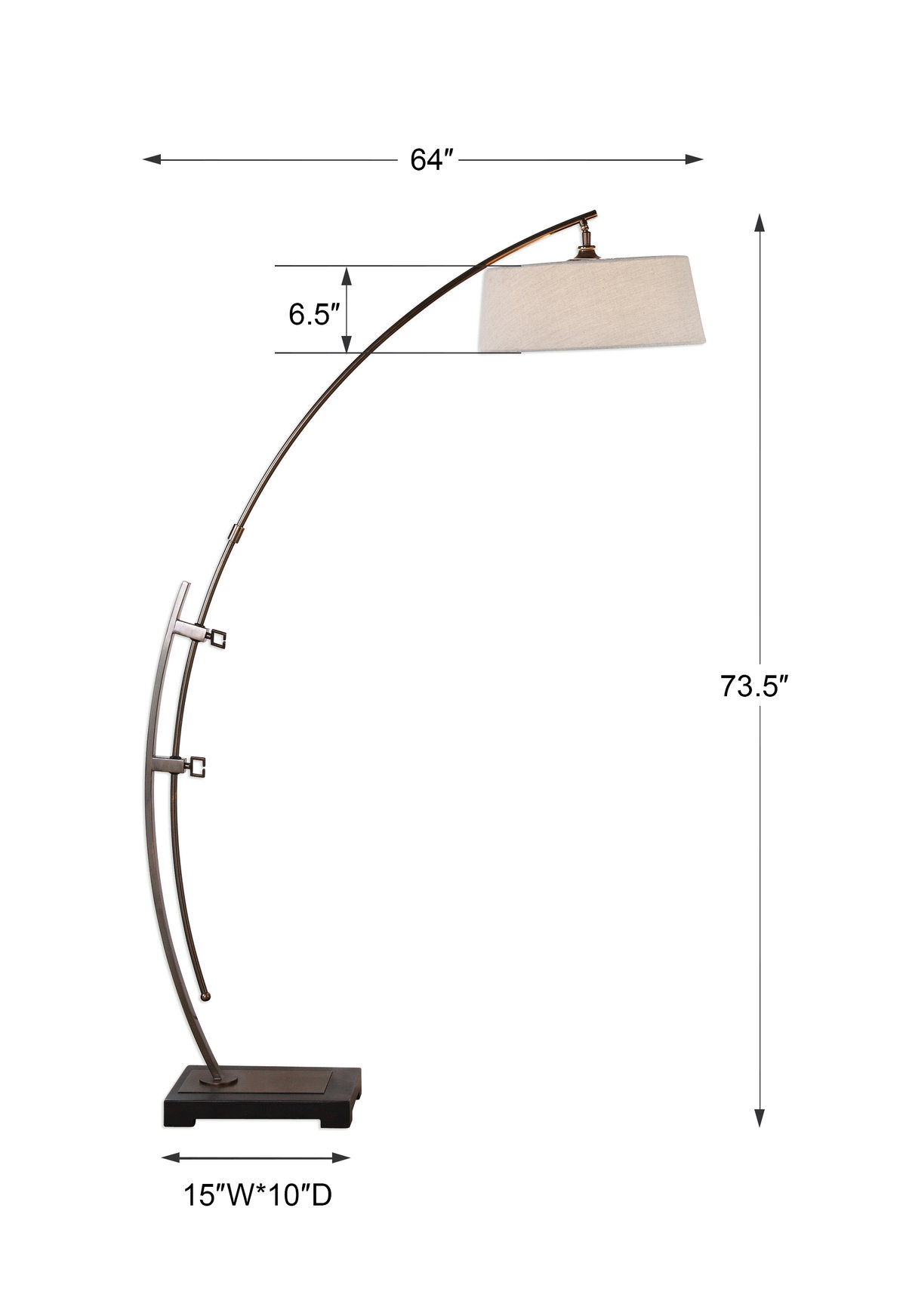 Calogero Bronze Arc Floor Lamp, by Uttermost, 5'4" width x 6'1.5" height x 1'6" depth View 3