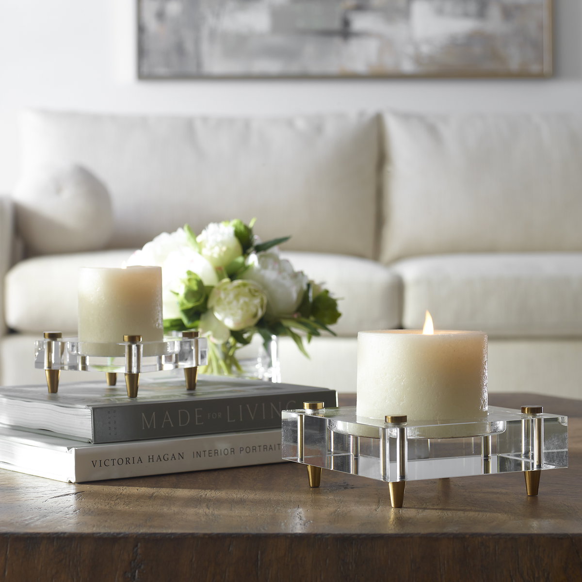 Claire Crystal Block Candleholders Set/2, Candles & Candle Holder by Uttermost, 6.25" width x 2.5" height x 6.25" depth View 2