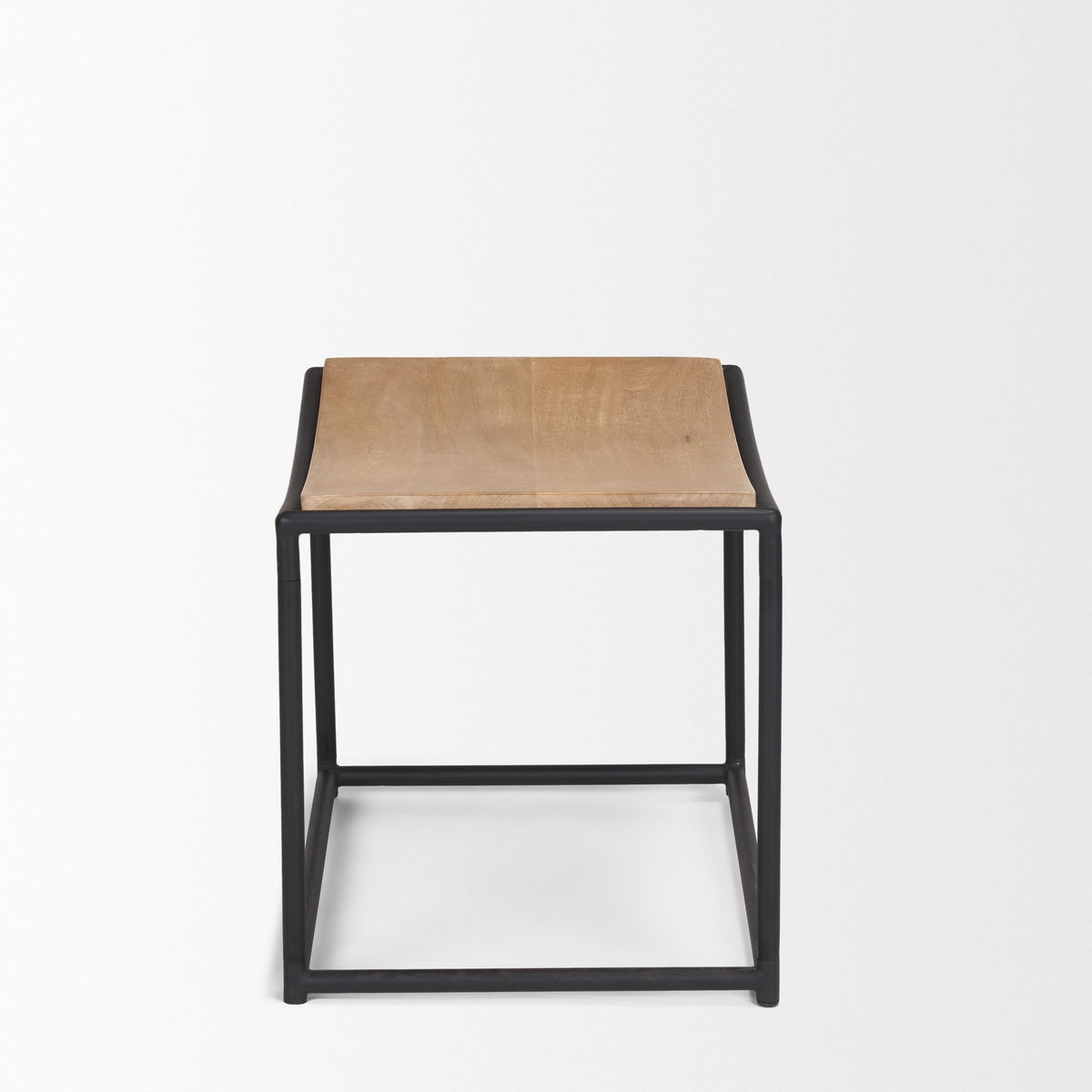 Taniel Light Brown Wood with Black Metal Stool, Ottoman by Mercana, 23.25" length x 16" width x 17" height View 4
