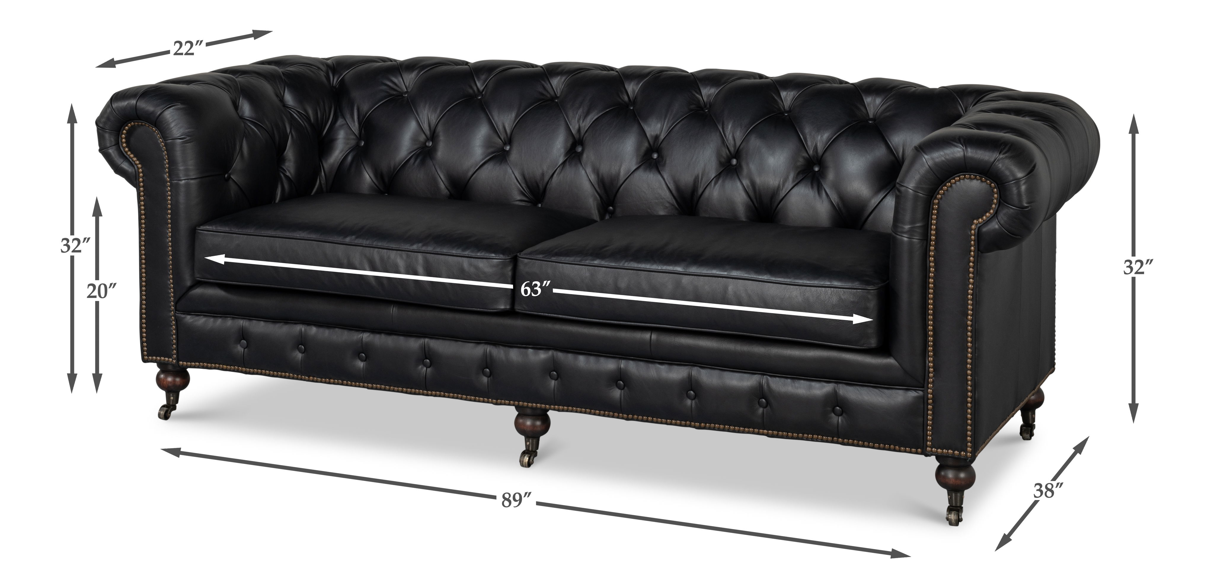 Castered Chesterfield Sofa,Onyx Black large image 