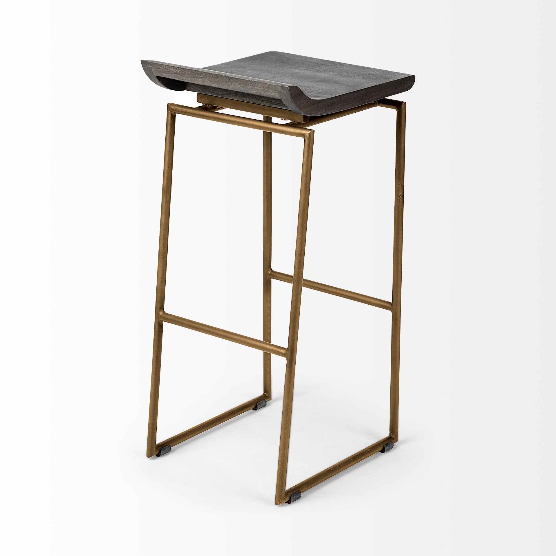Givens 30.25'H Seat Height Brown Wood Seat Gold Metal Base Stool, Counter & Bar Stool by Mercana, 14.1" length x 15.8" width x 32" height View 7