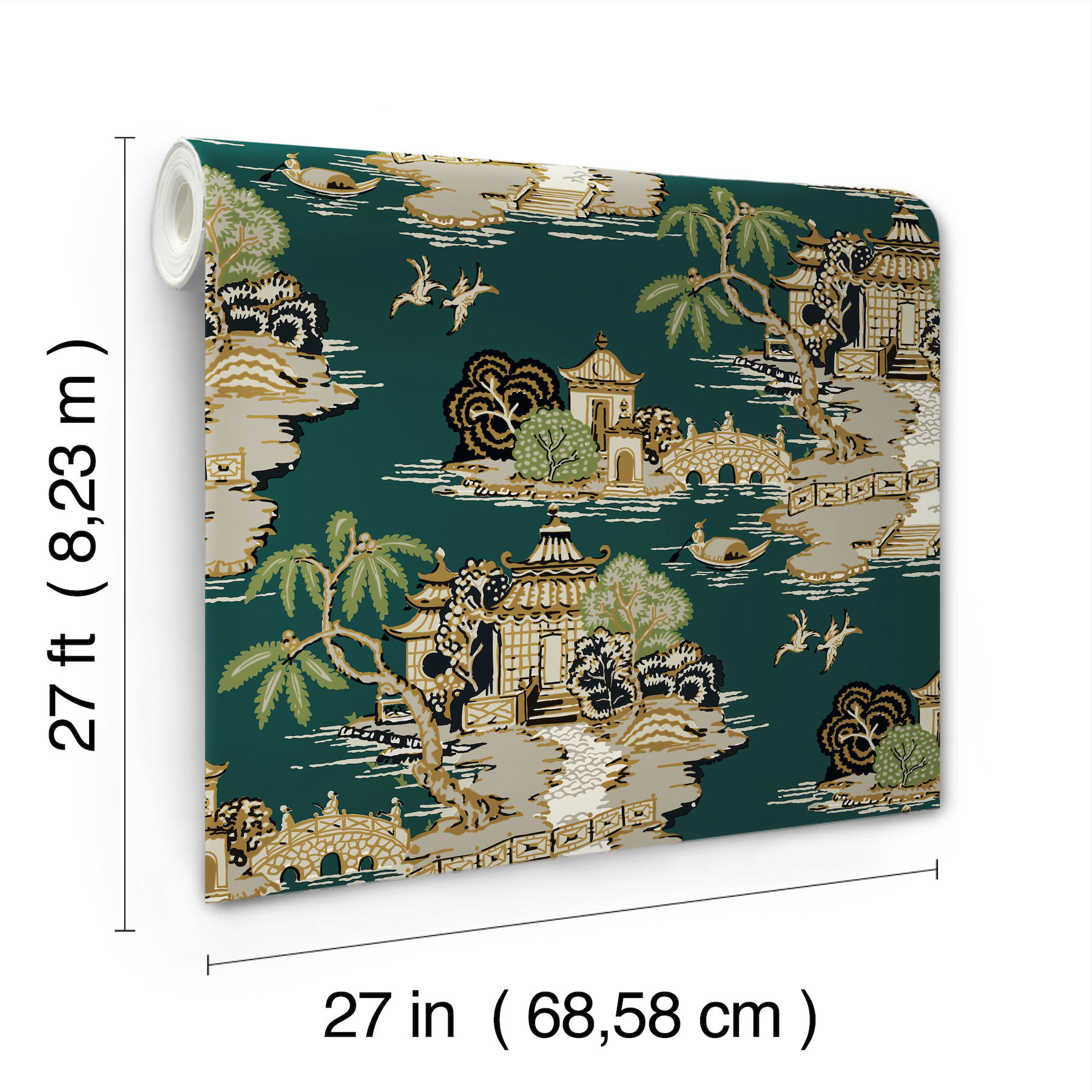 Pagoda And Sampan Scenic Forest Wallpaper, by York Wall, 27' length x 2'3" width x 0.02" depth View 8