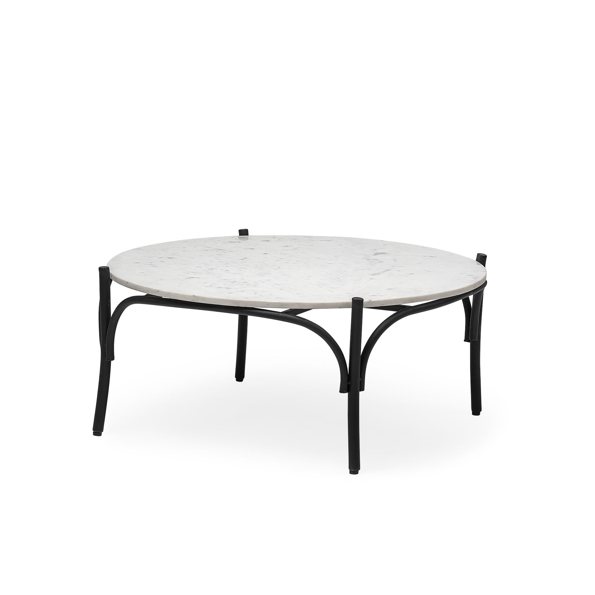Etienne 36' Round White Marble Top Black Metal Base Coffee Table large image 