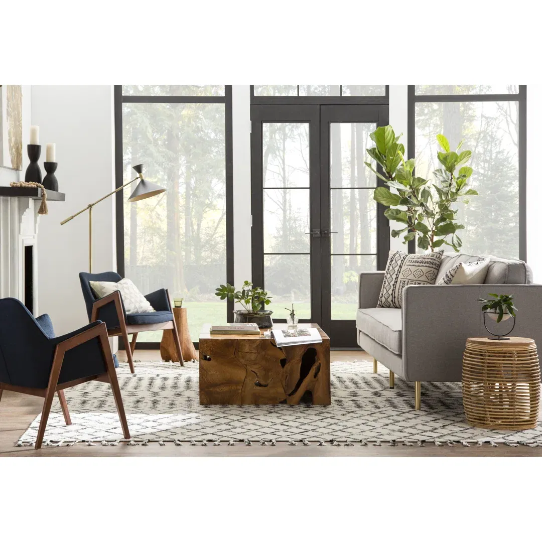 Geometric Wool/Silk Ivory/Black Area Rug large image 