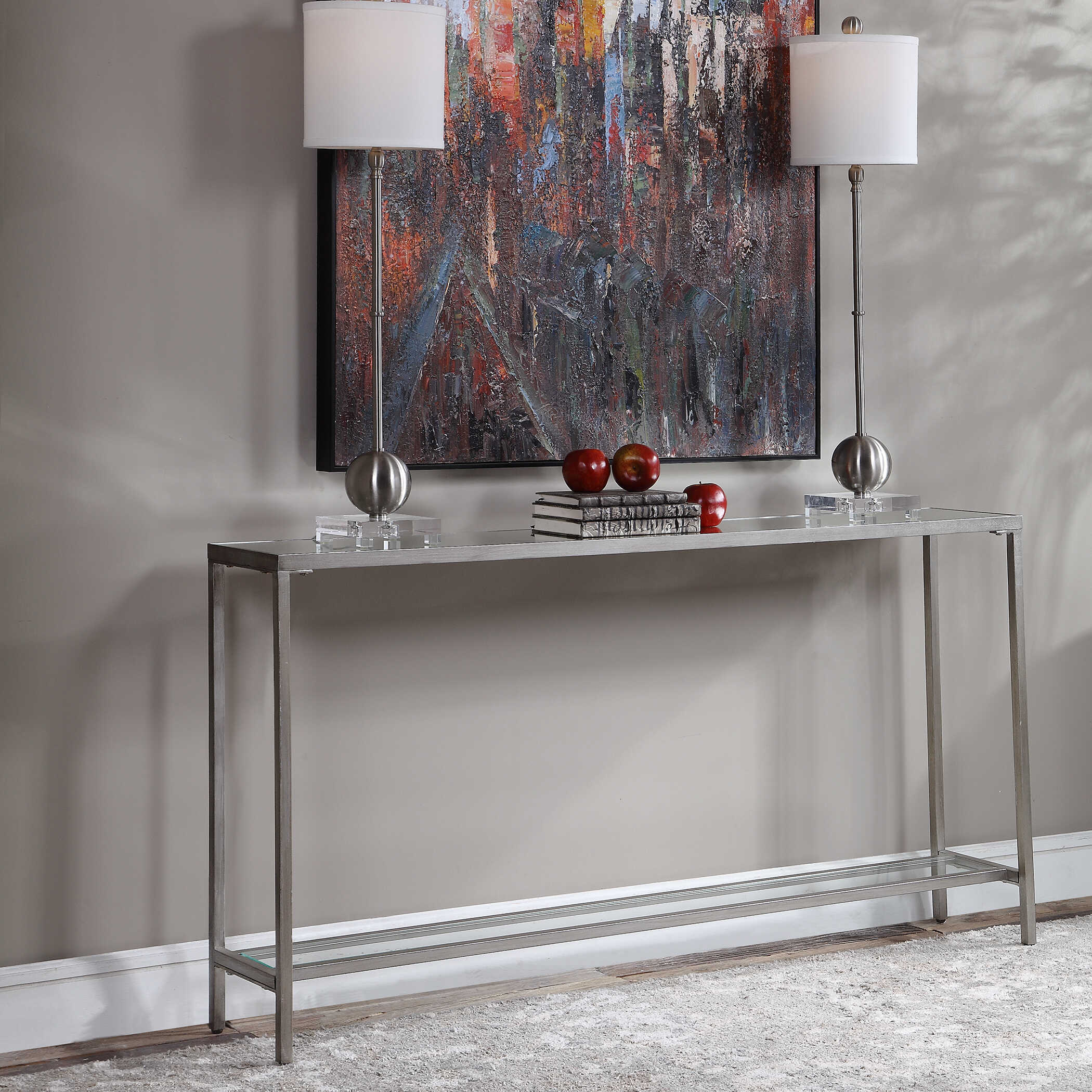 Hayley Silver Console Table, Furniture by Uttermost, 60" width x 31" height x 10" depth View 6