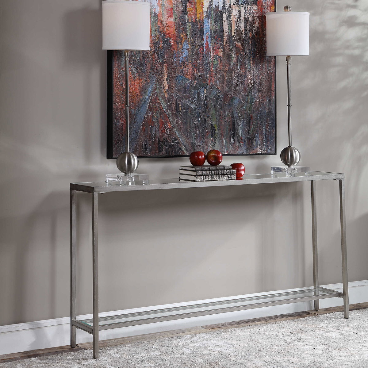 Hayley Silver Console Table, Furniture by Uttermost, 60" width x 31" height x 10" depth View 6