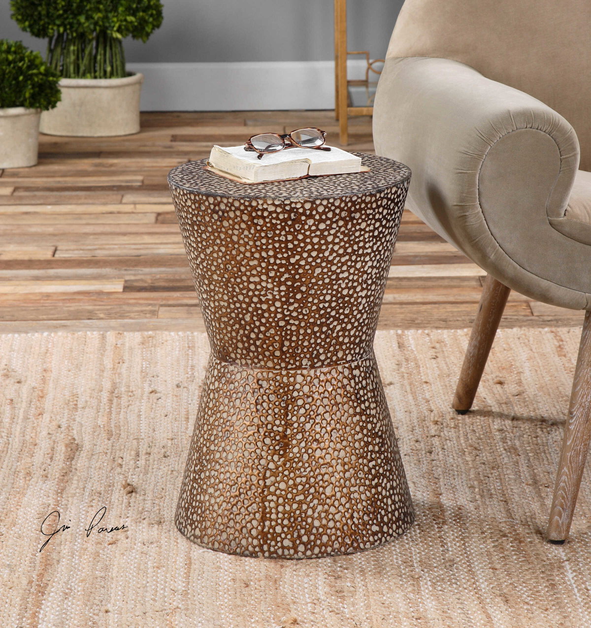 Cutler Drum Shaped Accent Table, Side & End Table by Uttermost, 13.5" width x 19.87" height x 13.5" depth View 4