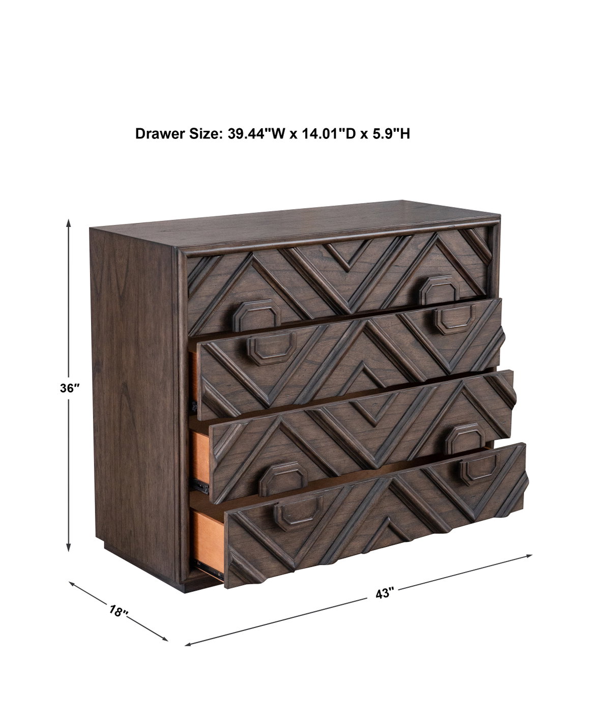 Mindra Drawer Chest, Cabinets & Chest by Uttermost, 43" width x 36" height x 18" depth View 3
