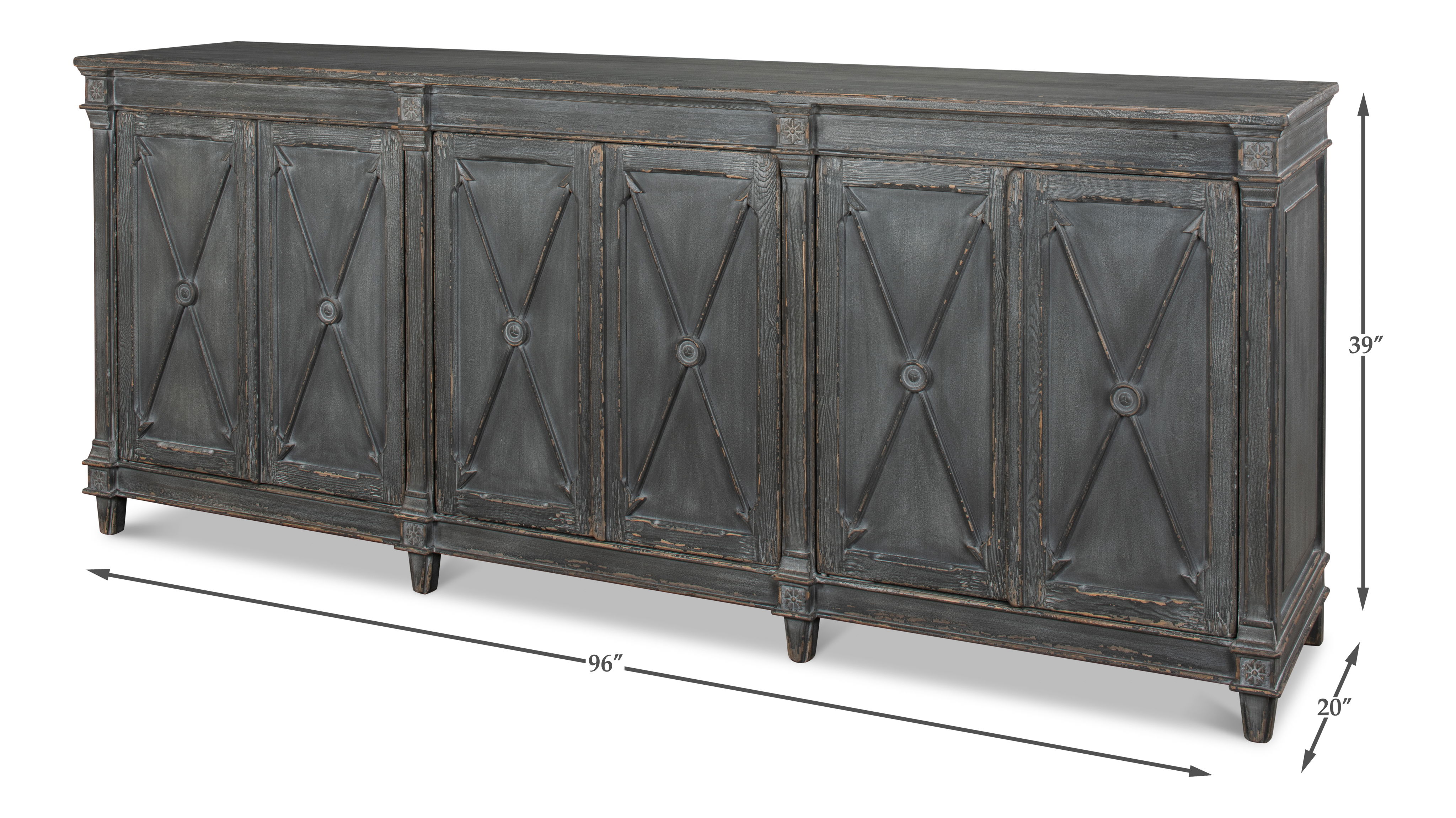 Marksman Sideboard, Concrete Grey, Cabinets & Sideboard by Sarreid, 96" length x 20" width x 39" height View 12