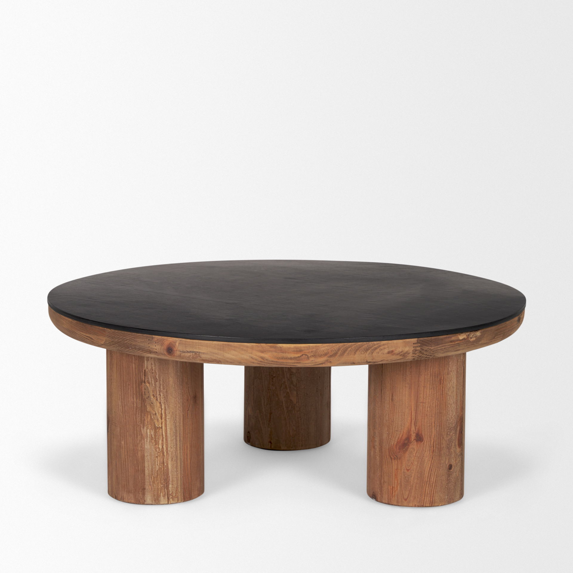 Tucson Natural Wood with Round Black Oak Top Coffee Table, by Mercana, 35.5" length x 35.5" width x 14" height View 5