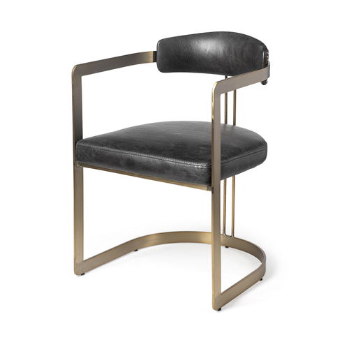 Hollyfield II 20.5L X 21.5W X 29.5H Black Leather Seat Gold Iron Frame Dining Chair