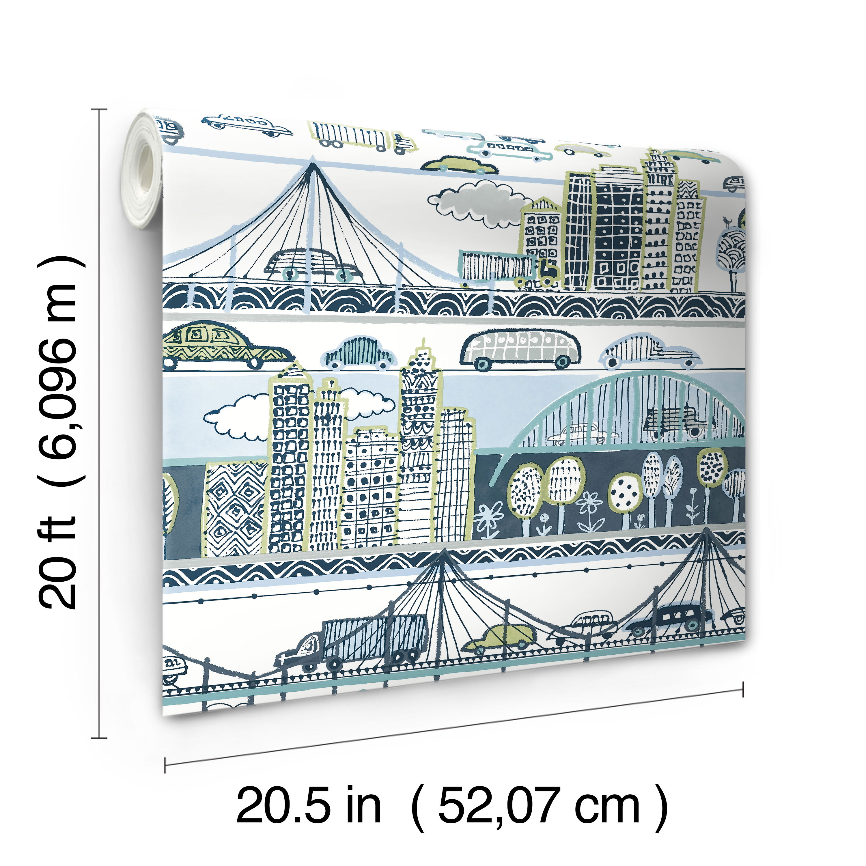 Urban Stripe Blue & Green Peel & Stick Wallpaper large image 