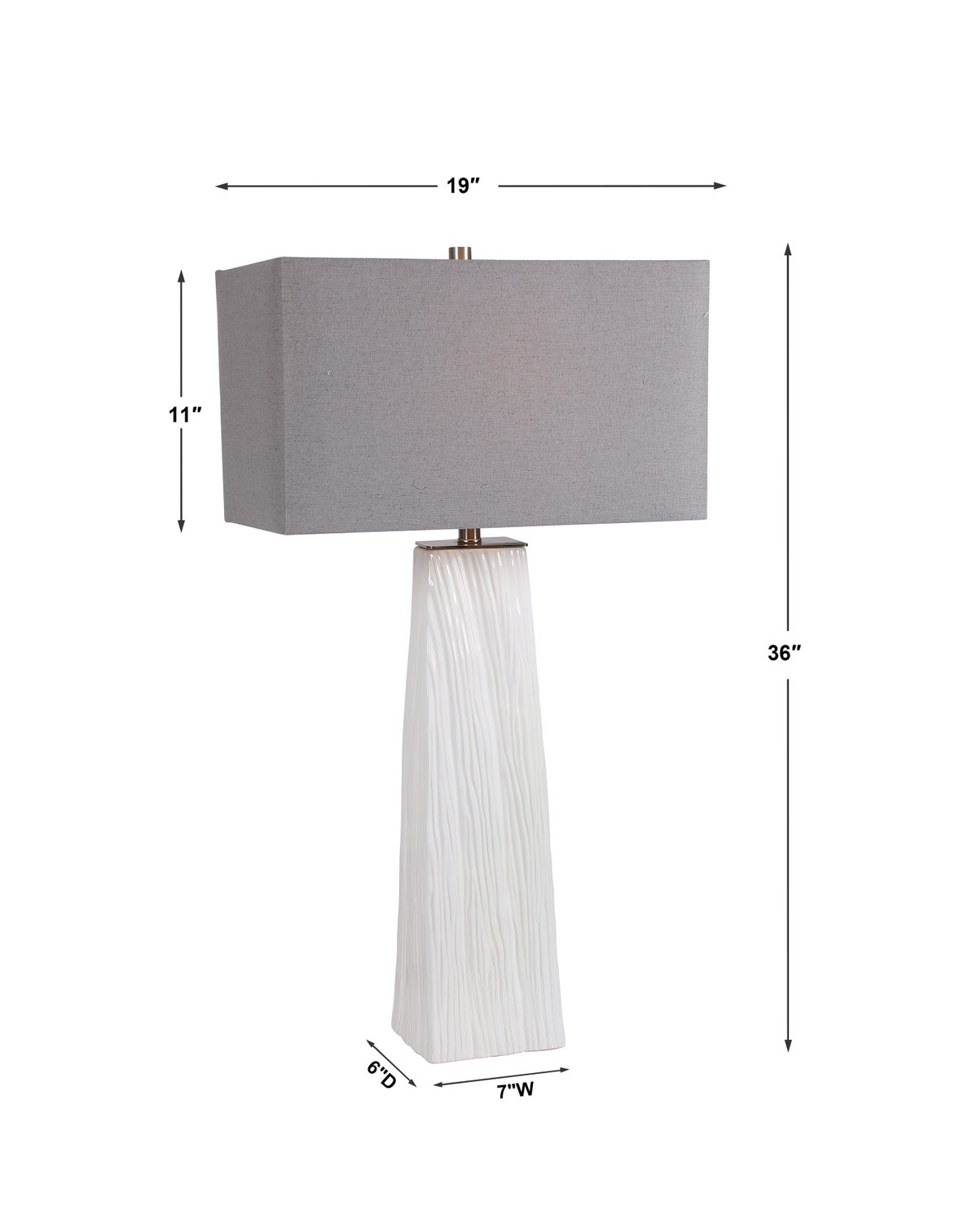 Sycamore White Table Lamp, by Uttermost, 1'7" width x 3' height x 11" depth View 3