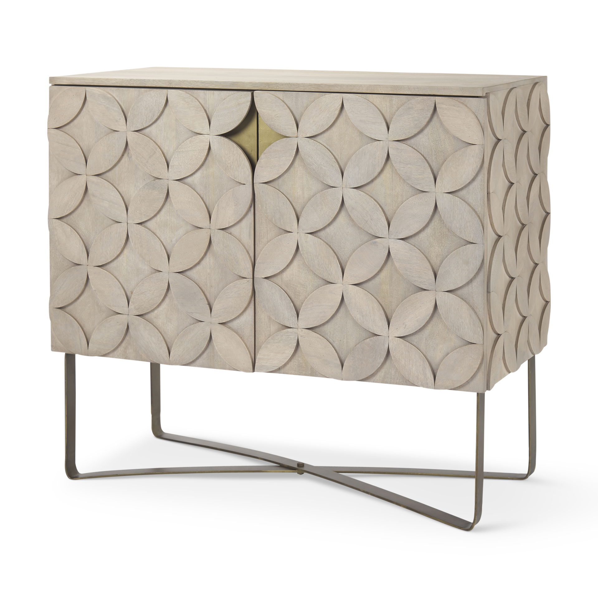 Excelsior 36.0L x 18.0W x 32.5H Light Brown Wood Gold Iron Base Accent Cabinet large image 