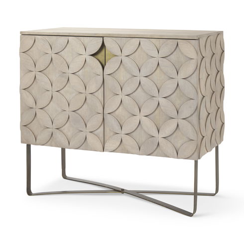 Excelsior 36.0L x 18.0W x 32.5H Light Brown Wood Gold Iron Base Accent Cabinet