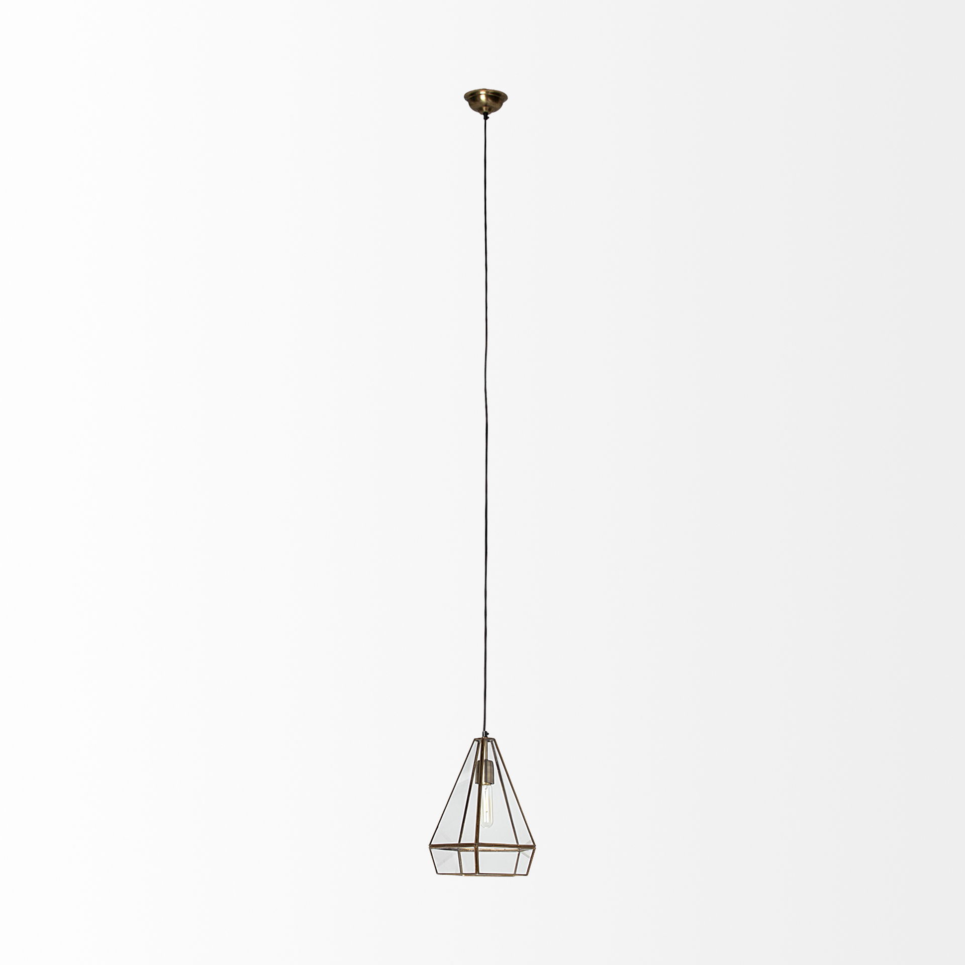 Prima 9.5x12.5 Gold Metal and Glass Pyramid Pendant Light, by Mercana, 9.5" length x 9.5" width x 12.5" height View 3