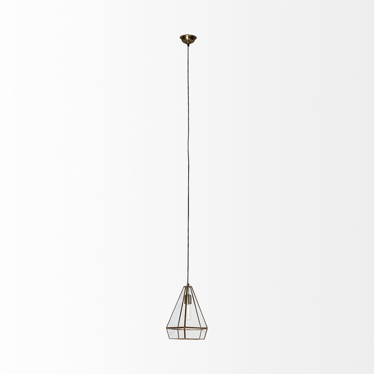 Prima 9.5x12.5 Gold Metal and Glass Pyramid Pendant Light, by Mercana, 9.5" length x 9.5" width x 12.5" height View 3