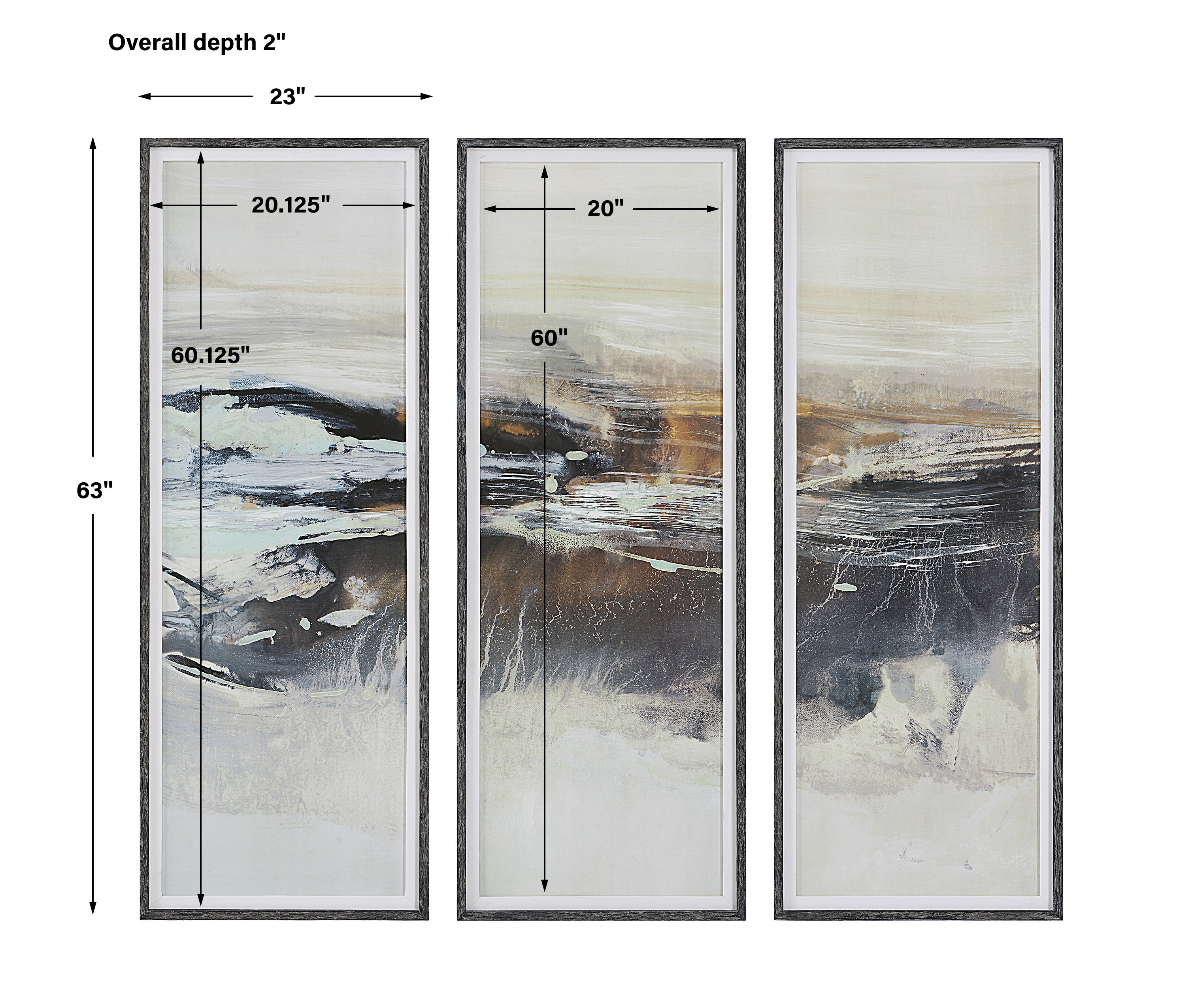 Graphite Horizon Framed Prints Set/3, Painting by Uttermost, 23" width x 63" height x 2" depth View 3