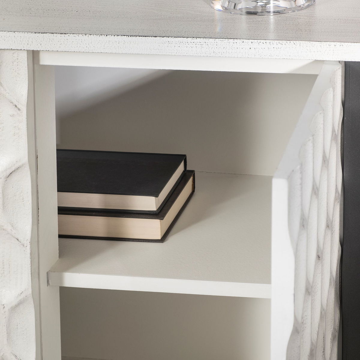 Savannah White Fir Veneer & Gray Metal 3-Door Accent Cabinet, Cabinets & Chest by Mercana, 47.24" length x 15.75" width x 31.5" height View 7