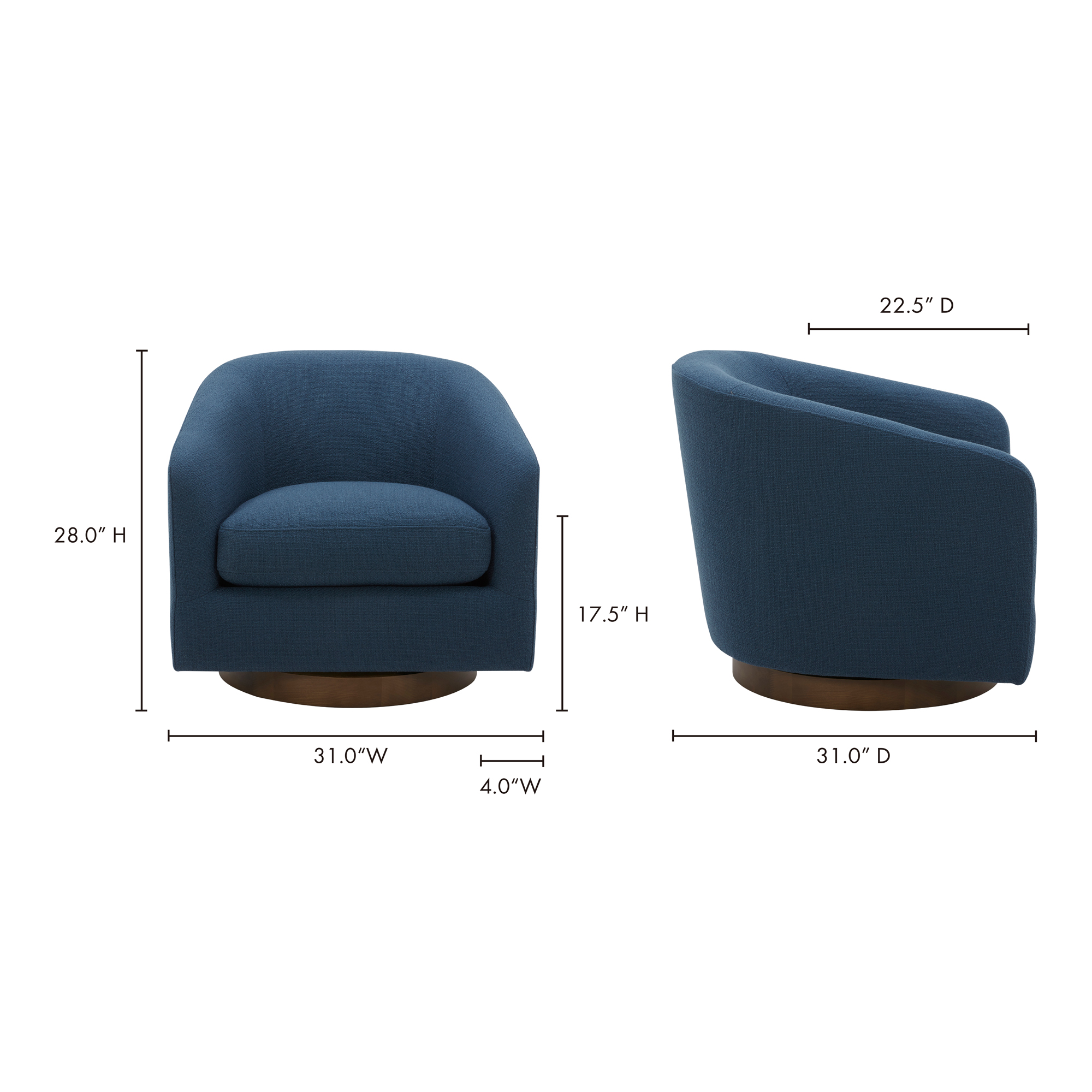 Oscy Swivel Chair Dark Atlantic Blue, Accent Chair by Moe's Home, 31" width x 28" height x 31" depth View 13