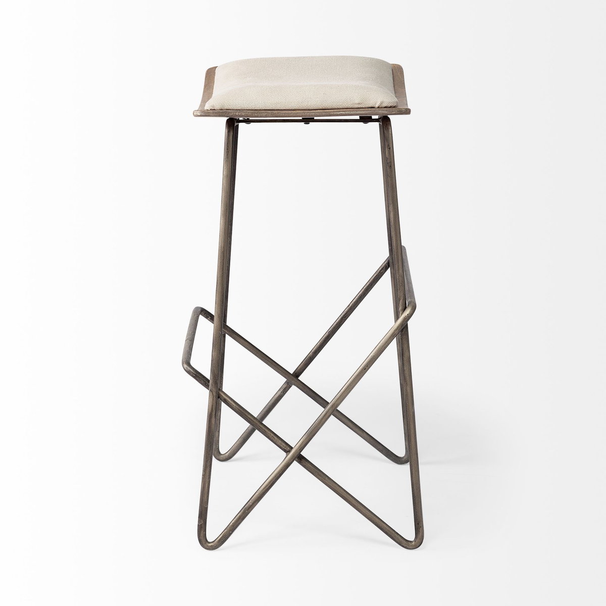 Katniss Backless 26in Seat Counter Stool | Cream Fabric with Gold Metal, Counter & Bar Stool by Mercana, 16" length x 16" width x 26" height View 5