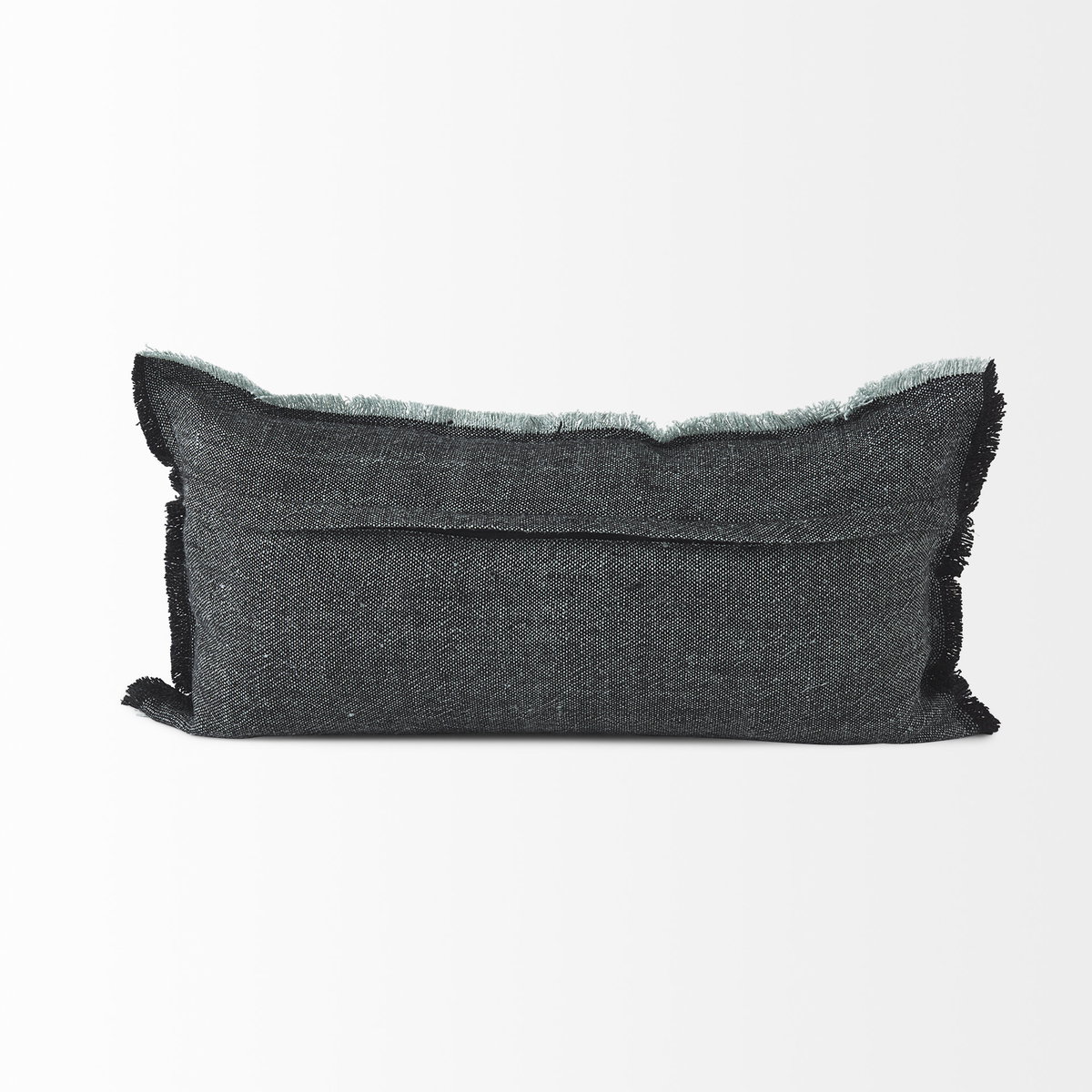 Malia 14x26 Black and Teal Fabric Fringed Decorative Pillow Cover, by Mercana, 14" length x 26" width x 0.2" height View 5