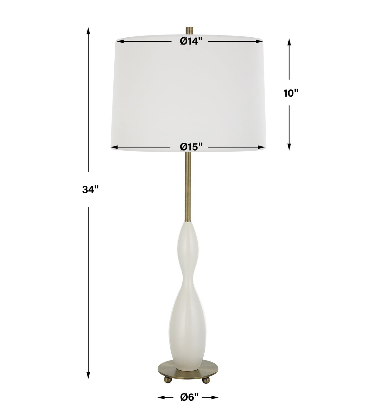 Annora Glossy White Table Lamp, by Uttermost, 1'3" width x 2'10" height x 1'3" depth View 3