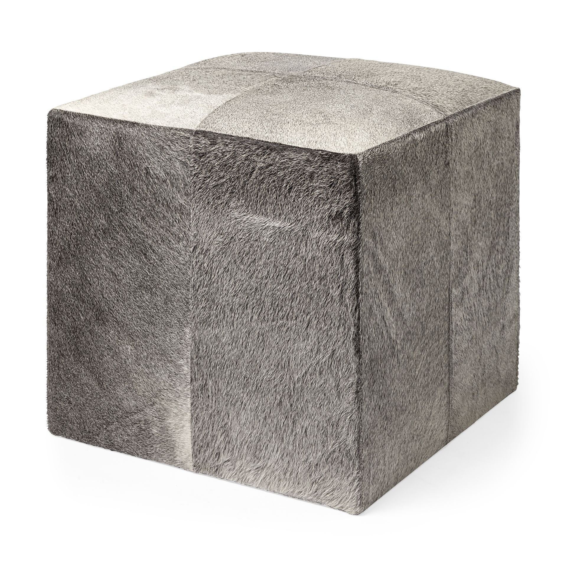 Zahavi I 20' Grey-toned hair-on-hide ottoman, by Mercana, 20" length x 20" width x 20" height View 1