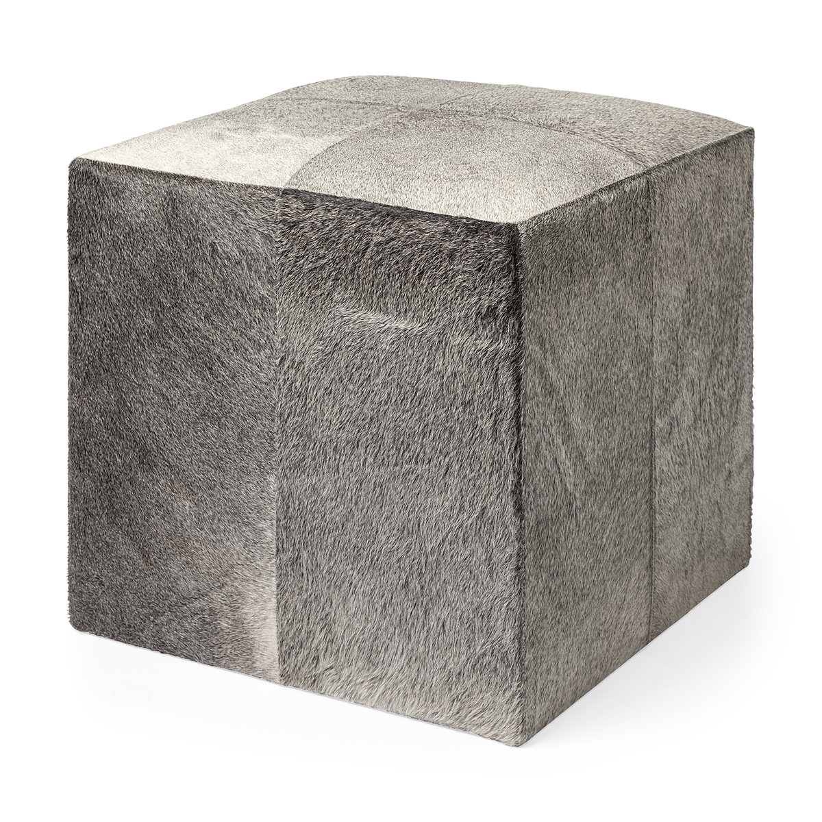 Zahavi I 20' Grey-toned hair-on-hide ottoman, by Mercana, 20" length x 20" width x 20" height View 1