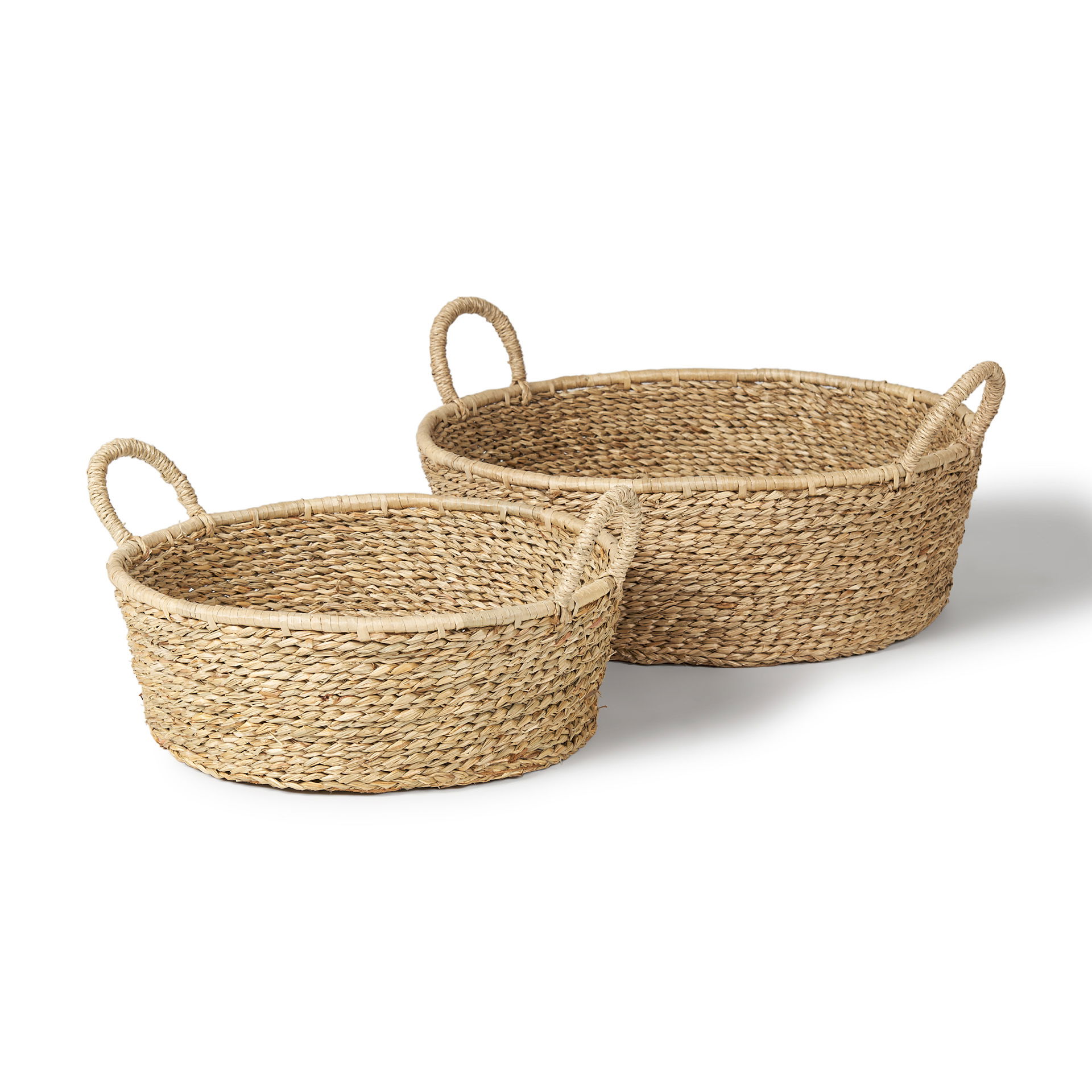 Ayanna Set of 2 Deep Nesting Seagrass Baskets with Handles, Bins & Basket by Mercana, 18.5" length x 18.5" width x 5.91" height View 1