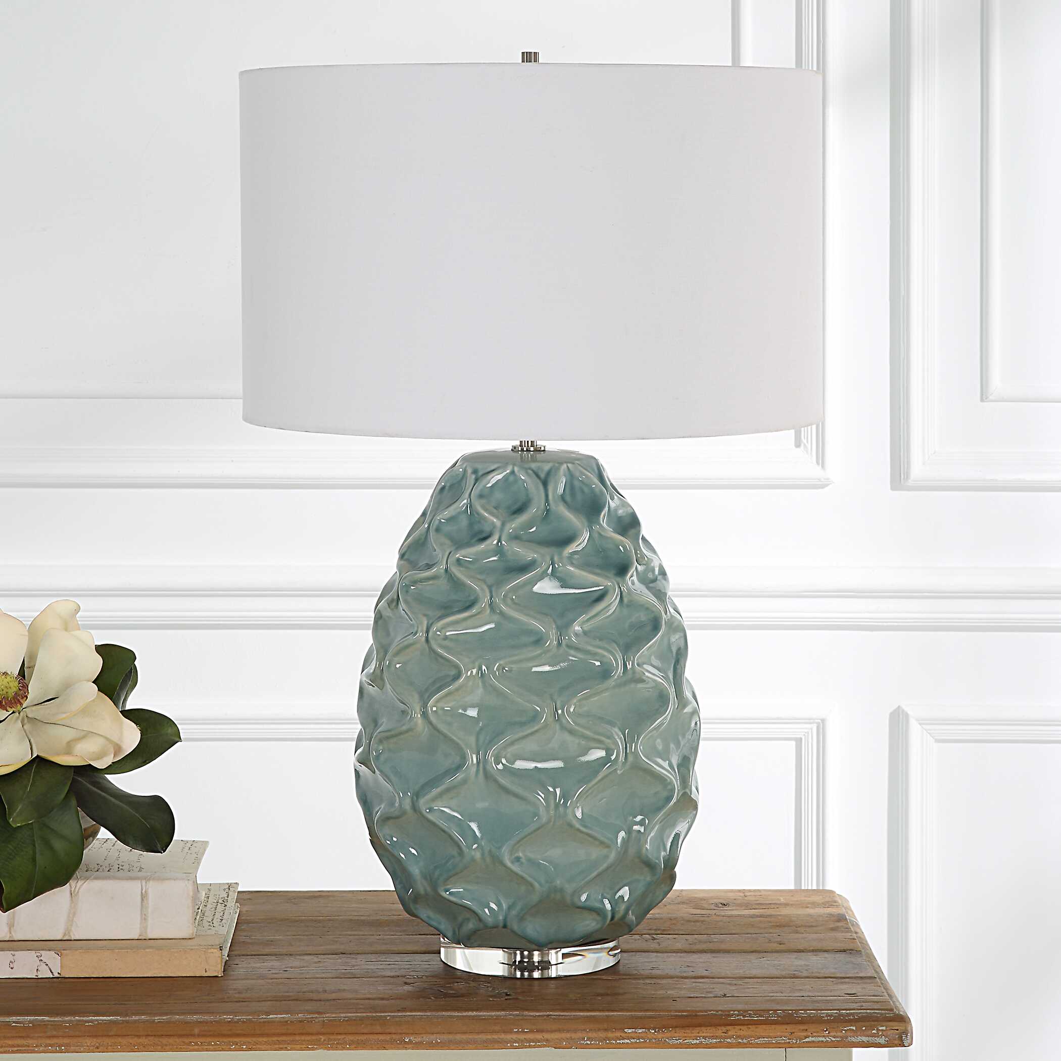 Laced Up Sea Foam Glass Table Lamp, by Uttermost, 20" width x 32.25" height x 20" depth View 4