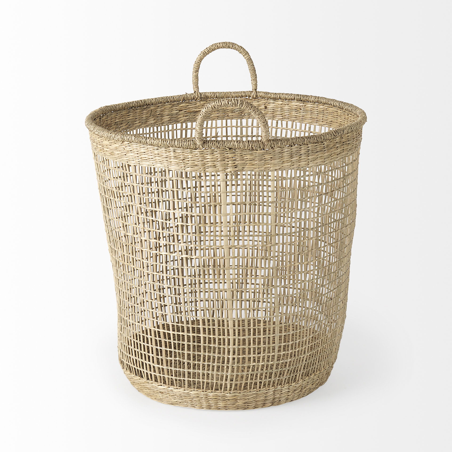 Bowie  (Set of 3) Medium Brown Seagrass Round Basket with Handles, Bins & Basket by Mercana, 19.69" length x 19.69" width x 19.69" height View 3