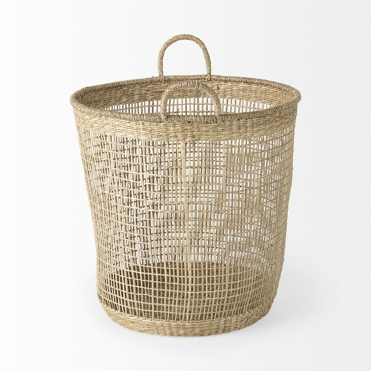 Bowie  (Set of 3) Medium Brown Seagrass Round Basket with Handles, Bins & Basket by Mercana, 19.69" length x 19.69" width x 19.69" height View 3