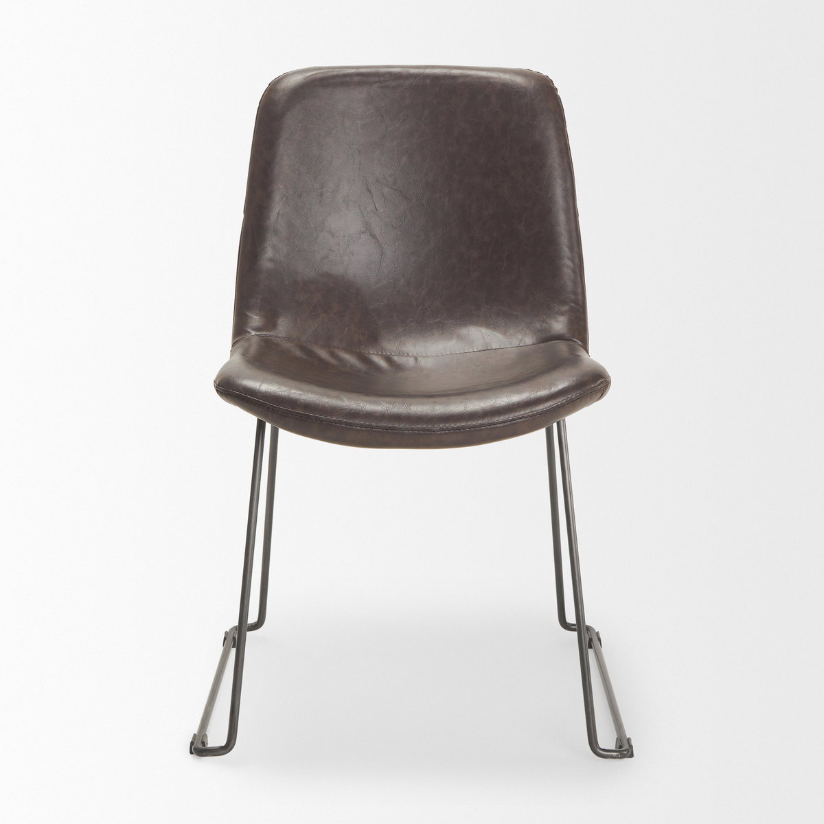 Sawyer Solid Back Dining Side Chair | Dark Brown Faux Leather with Iron, Dining Chair by Mercana, 19" length x 24.25" width x 33" height View 6