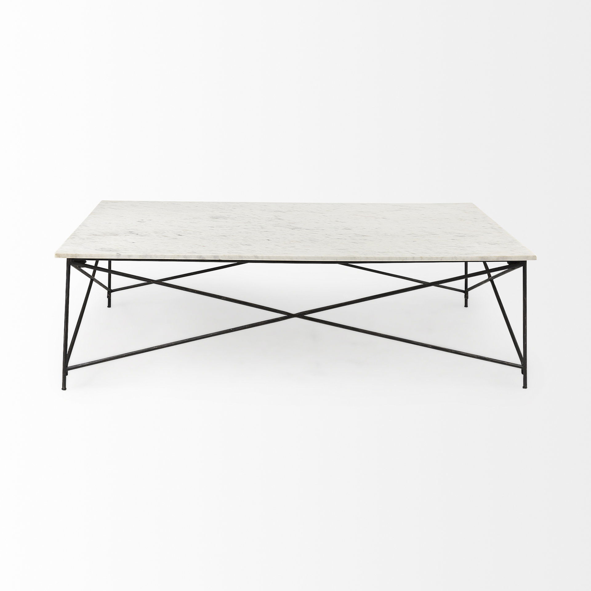 Lorlei I 53.0 X 35.0 X 15.5 White Marble Top with X-Shaped Gray Iron Base Coffee Table, by Mercana, 53" length x 35" width x 15.5" height View 3
