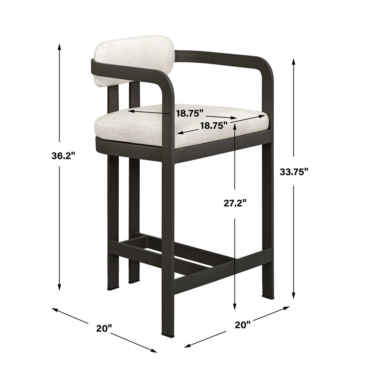 Kalmar Outdoor Counter Stool, Outdoor Stool by Uttermost, 1'9" width x 3'0.2" height x 1'8" depth View 3