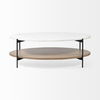 Larkin 48' Oval White Marble Top and Solid Wood Shelf with Black Metal Frame Coffee Table, by Mercana, 48" length x 30" width x 16" height thumbnail 8