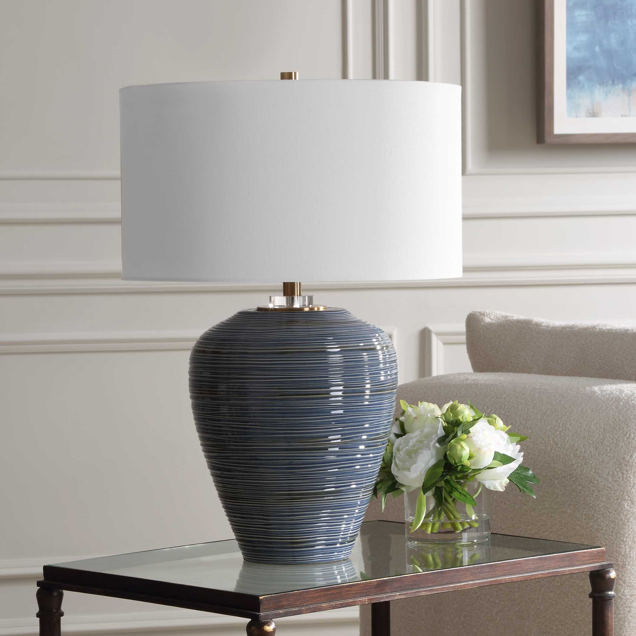 Moher Glossy Blue Table Lamp, by Uttermost, 18" width x 26" height x 18" depth View 4