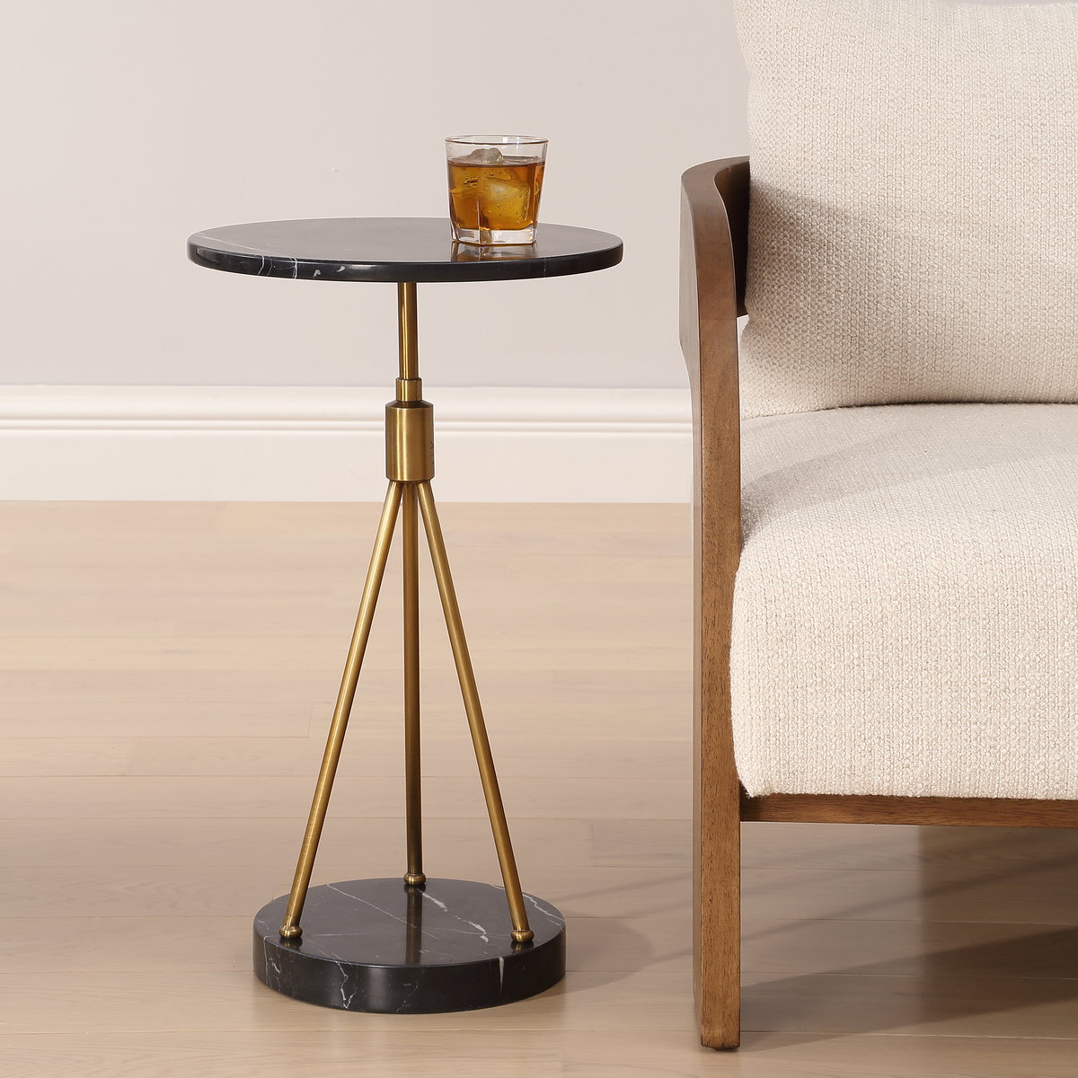 Rosston Black Marble Accent Table, Side & End Table by Uttermost, 13.75" width x 24" height x 13.75" depth View 2