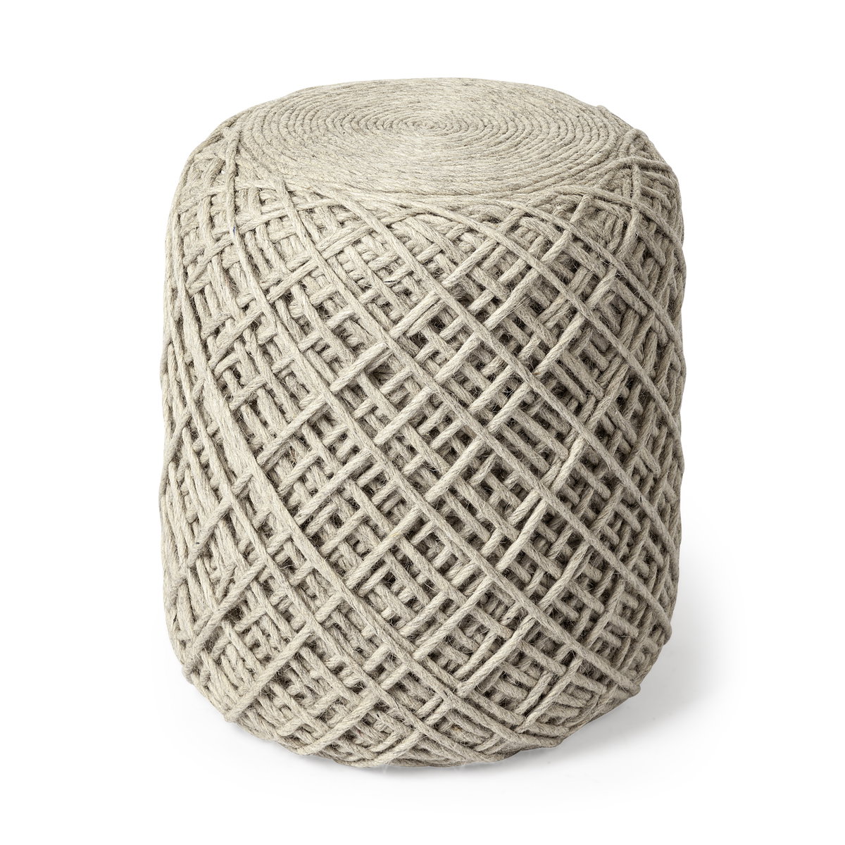 Allium Oatmeal Handwoven Wool Cylindrical Pouf, Ottoman by Mercana, 15.75" length x 15.75" width x 17.75" height View 1