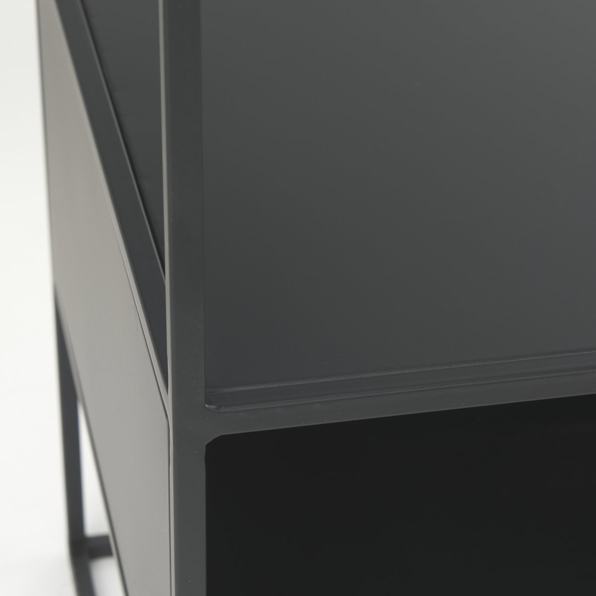 Samson  Side Table Matte Black Metal and Glass, Side & End Table by Mercana, 15.75" length x 15.75" width x 21.26" height View 8