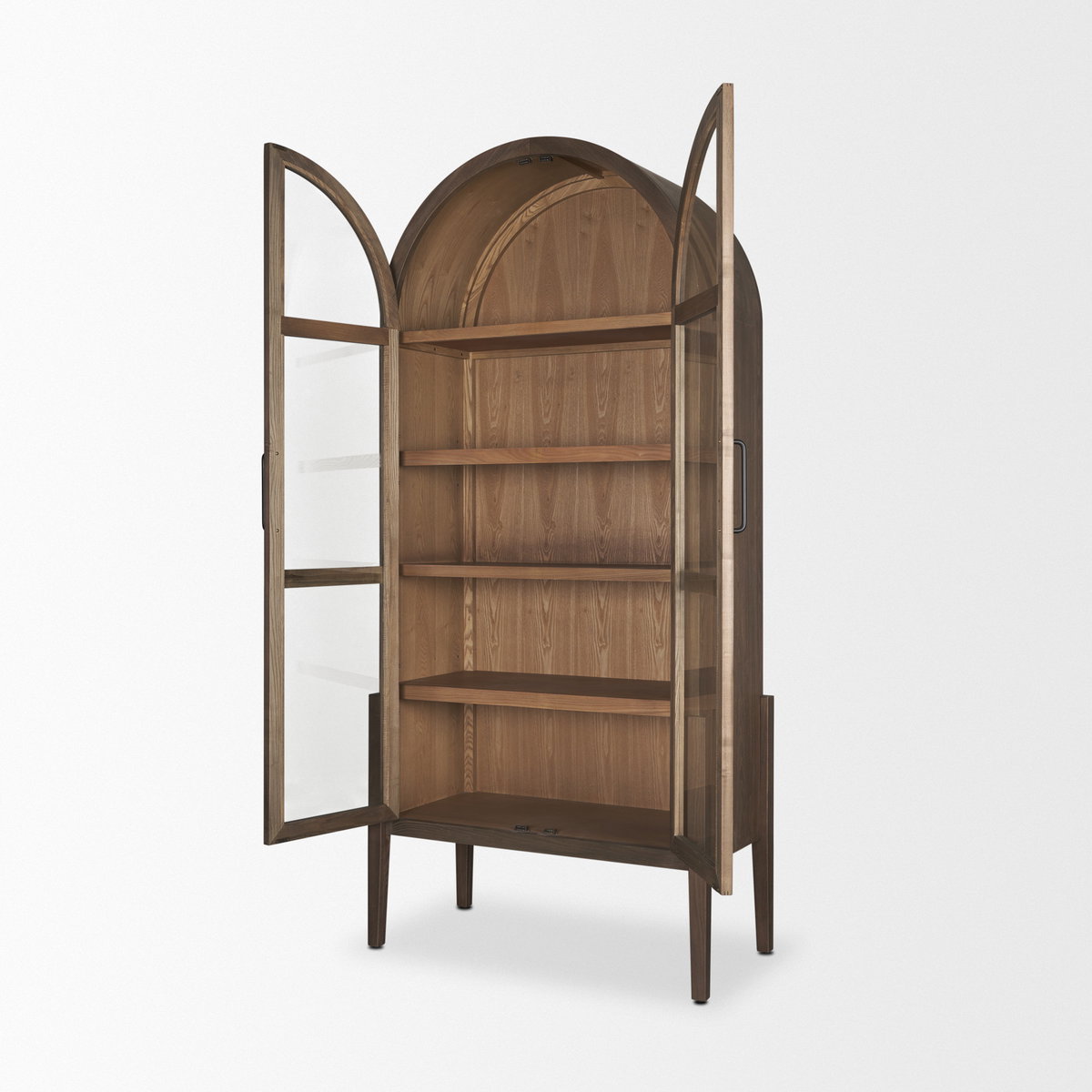 Teva Two Toned Dark with Light Wood Arched Curio Cabinet, Cabinets & Sideboard by Mercana, 39" length x 19" width x 84" height View 8