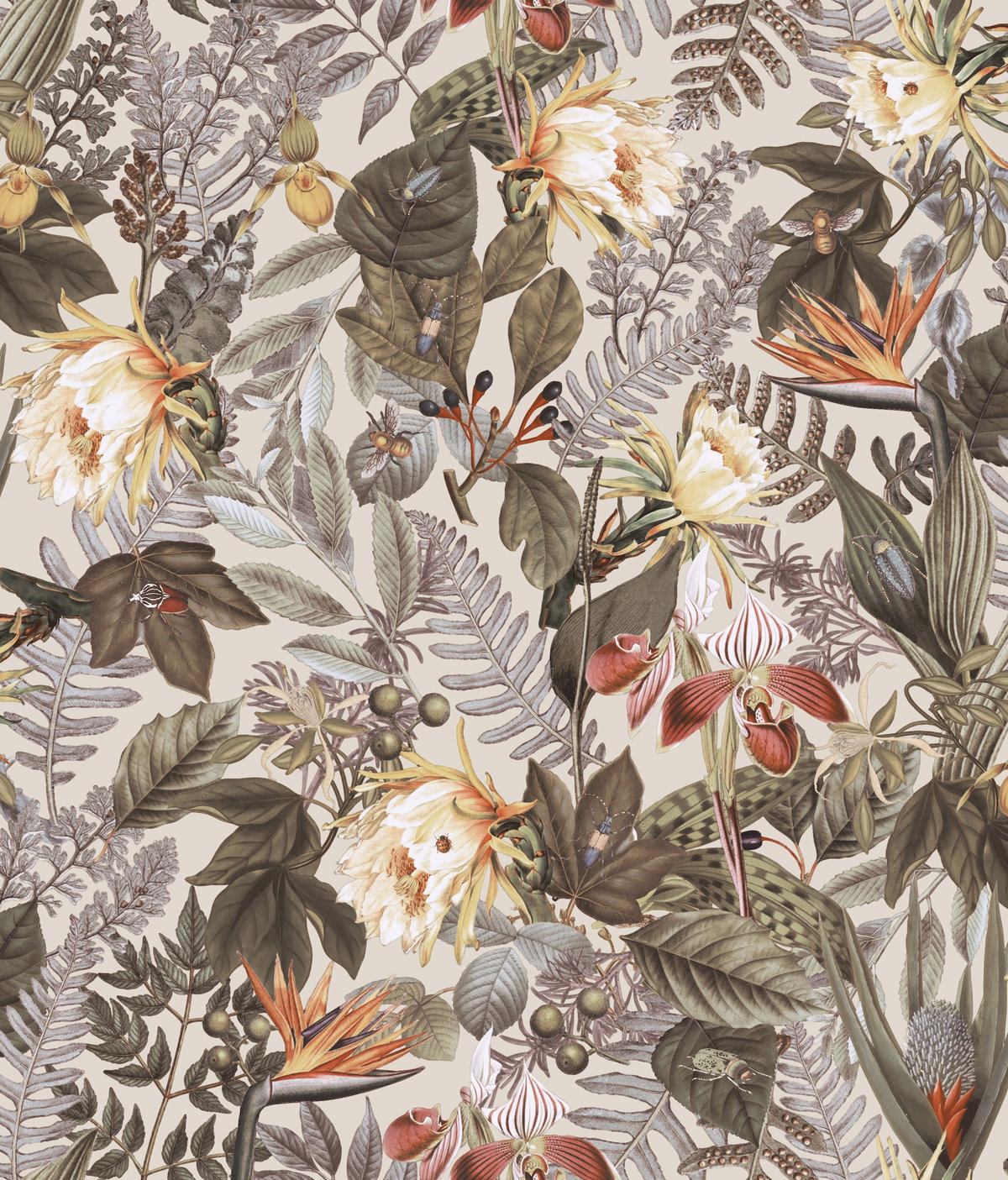 Tropical Flowers Beige Peel & Stick Wallpaper, by York Wall, 16'6" length x 1'8.5" width x 0.02" depth