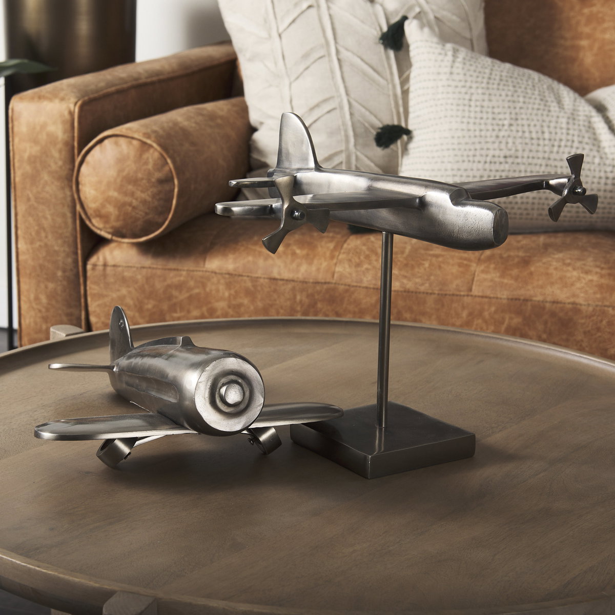 Maverick I 12L x 16W Gray Metal Bomber Plane, Decorative Object by Mercana, 11.81" length x 16.14" width x 11.02" height View 3