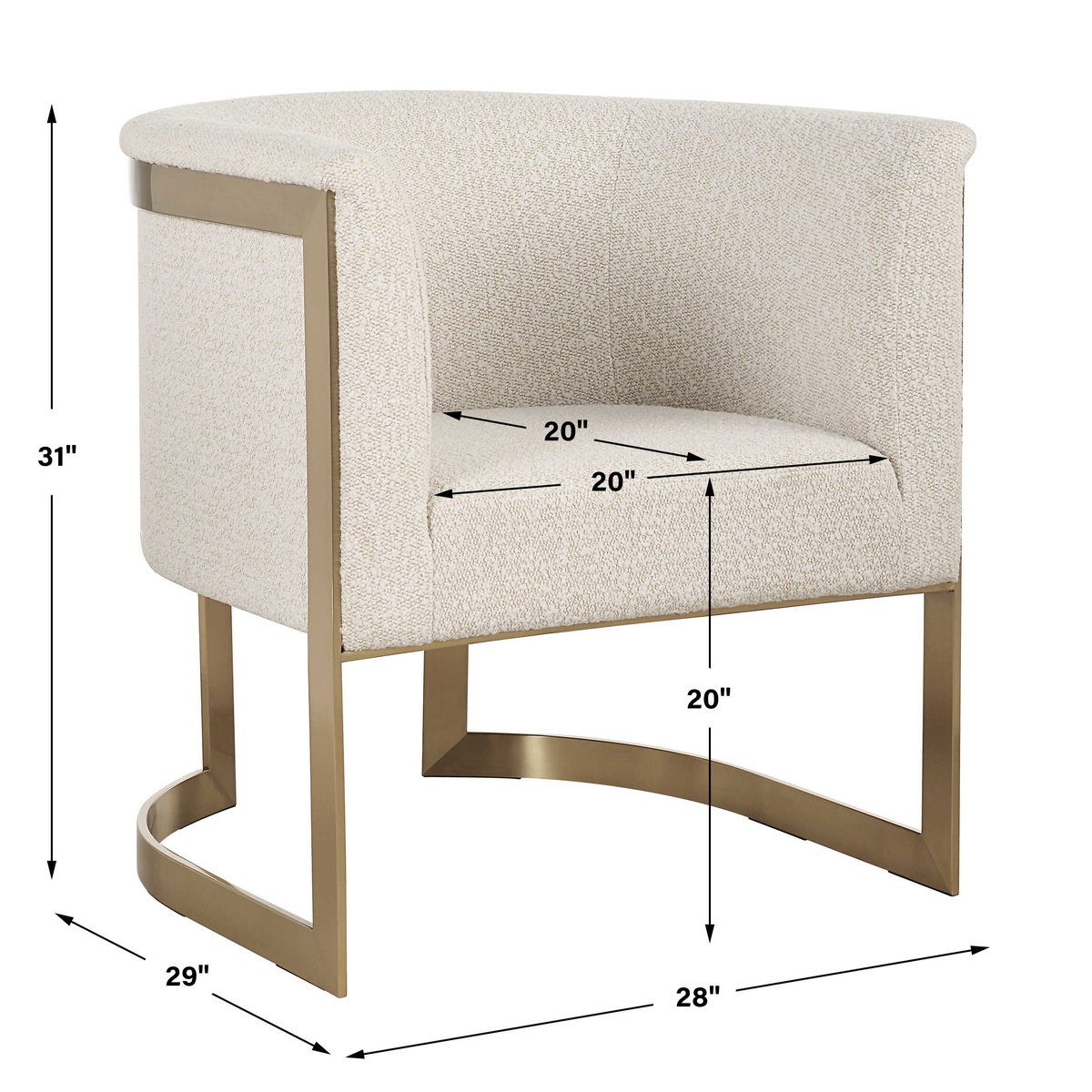 Bellina Plush Barrel Chair, Accent Chair by Uttermost, 28" width x 31" height x 29" depth View 3