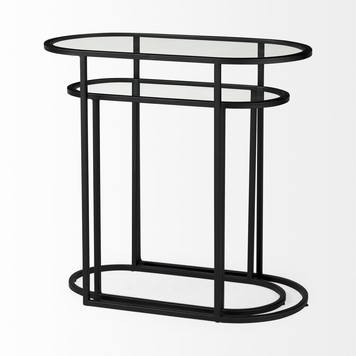 Celine 24.2 L x 12.6 W x 22.4 H Set of Two Black/Silver Metal and Glass Nesting Accent Tables, Side & End Table by Mercana, 24.21" length x 12.6" width x 22.44" height View 5
