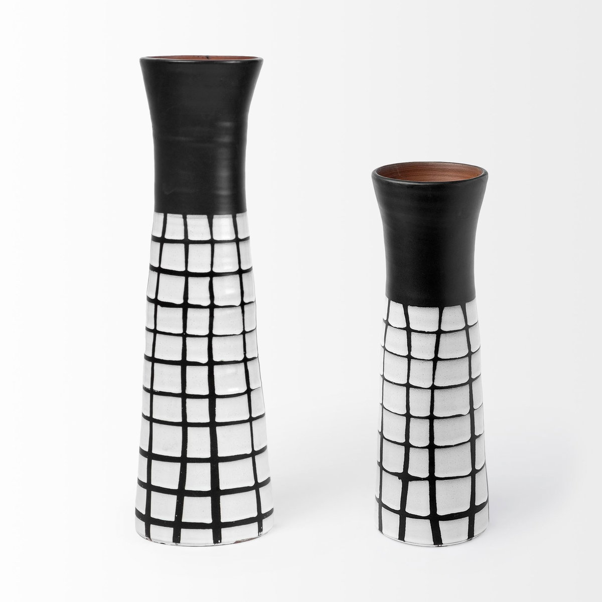Luanda Large Black/White Large Ceramic Vase, by Mercana, 7.9" length x 7.9" width x 23.62" height View 3